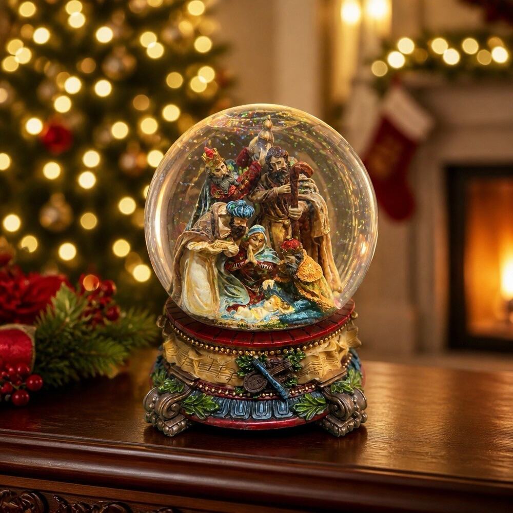 Holiday Lane Musical Water Globe Nativity With 3 Kings “Silent Night Tune” 1999